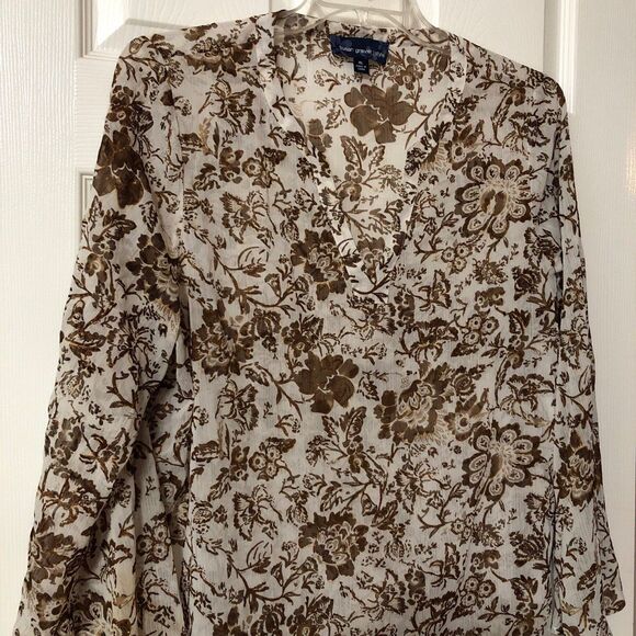Susan Graver Blouse for Women Size XL Cream with Brown Floral and Gold Shimmer - Picture 3 of 9